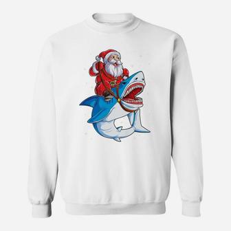 Santa Claus Riding Shark Christmas Boys Kids Sharkmas Xmas Sweatshirt | Crazezy