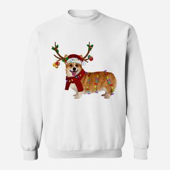 Santa Corgi Reindeer Light Christmas Gifts Sweatshirt Sweatshirt | Crazezy AU