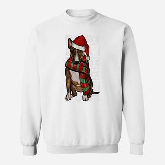 Santa Hat Xmas Miniature Bull Terrier Ugly Christmas Sweatshirt Sweatshirt | Crazezy