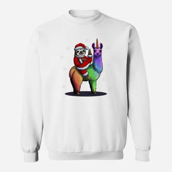 Santa Sloth Riding Llama Unicorn Christmas Gift Sweatshirt Sweatshirt | Crazezy AU