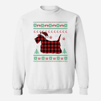 Scottie Dog Christmas Pajama Red Plaid Scottish Ugly Sweater Sweatshirt Sweatshirt | Crazezy UK