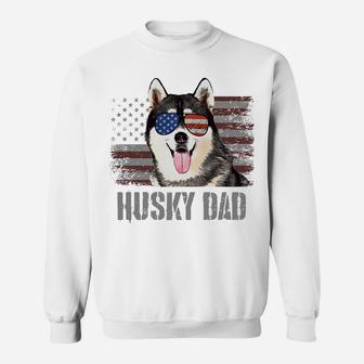 Siberian Husky Best Dog Dad Ever Retro Usa American Flag Sweatshirt | Crazezy
