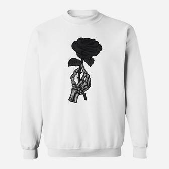 Skeleton Hand Aesthetic Streetwear Goth Black Rose Flower Sweatshirt | Crazezy UK