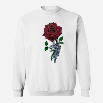 Skeleton Hand Red Rose Flower Sweatshirt | Crazezy UK