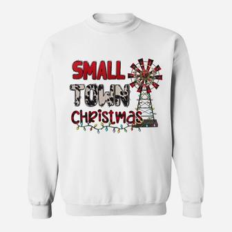 Small Town Christmas Windmill Red Plaid Cowhide Xmas Sweatshirt | Crazezy CA