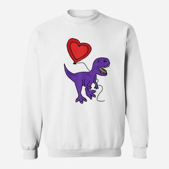 Smileteeslove Cute T-Rex Dinosaur With Heart Balloon T-Shirt Sweatshirt | Crazezy