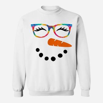 Snowman Face Shirt Womens Eyelashes Glasse Tie Dye Christmas Sweatshirt | Crazezy UK