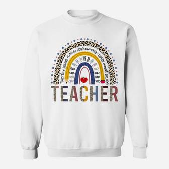 Teacher Teach Love Inspire Funny Boho Rainbow Leopard Sweatshirt | Crazezy
