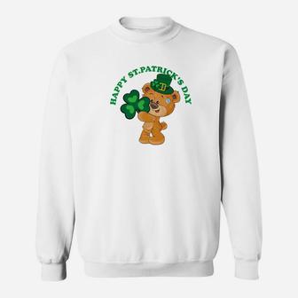 Teddy Bear Happy St Patricks Day Women Girl Gift Sweatshirt - Thegiftio UK
