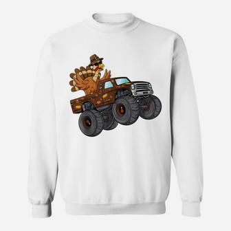 Thanksgiving Turkey Riding Monster Truck Boys Kids Sweatshirt | Crazezy