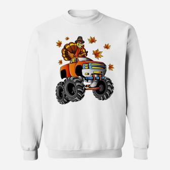 Thanksgiving Turkey Riding Monster Truck Boys Kids Sweatshirt Sweatshirt | Crazezy DE