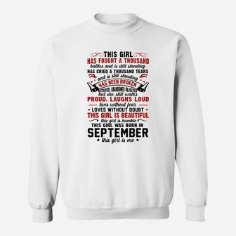 This Girl Has Fought A Thousand Battles Was Born In September Sweatshirt - Thegiftio UK
