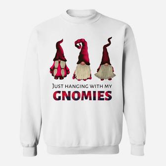 Three Gnomes - Just Hanging With My Gnomies Buffalo Plaid Raglan Baseball Tee Sweatshirt | Crazezy AU