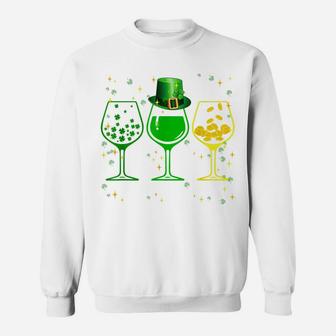 Three Wine Glasses Clover Shamrock St Patrick Day Irish Gift Sweatshirt | Crazezy
