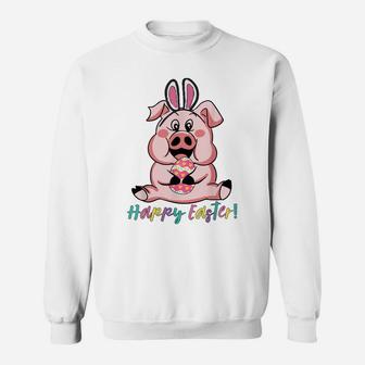 Tu Happy Easter Pig Bunny Easter Egg Hunting Costume Sweatshirt | Crazezy