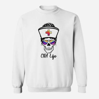 Tu Messy Skull Nurse Cna Life Nursing Tie Dye Gift Sweatshirt | Crazezy