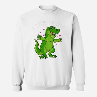 Valentines Day Dinosaur Boys Valentine Boy I Steal Hearts Sweatshirt | Crazezy