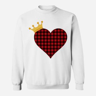 Valentines Day Pajama Red Buffalo Plaid Crowned Hear Sweatshirt - Thegiftio UK