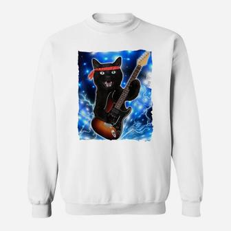 Vintage Black Cat Lover Retro Style Cats Gift Guitar Sweatshirt | Crazezy AU