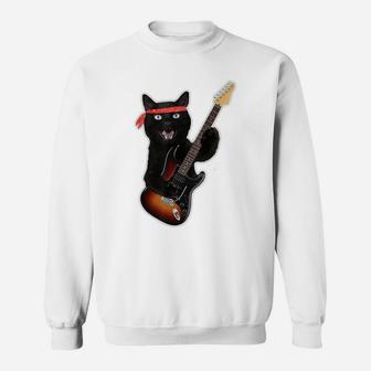 Vintage Black Cat Lover, Retro Style Cats Gift Guitar Sweatshirt | Crazezy AU