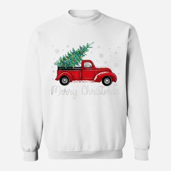 Vintage Red Truck With Merry Christmas Tree Sweatshirt | Crazezy CA