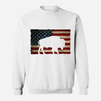 Vintage Retro Buffalo American Flag Usa Shirt Bison Sweatshirt | Crazezy AU