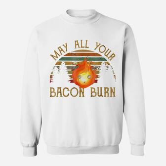 Vintage Retro May All Your Bacon Burn Bbq Grunge Sweatshirt | Crazezy
