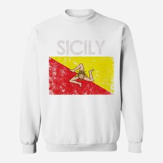 Vintage Sicily Sicilian Flag Pride Gift Sweatshirt Sweatshirt | Crazezy