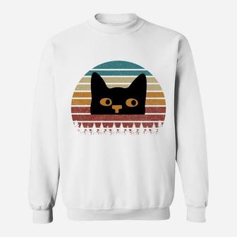 Vintage Sunset Cat Design Lover, Retro Black Style Cats Sweatshirt Sweatshirt | Crazezy