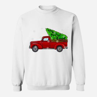 Vintage Wagon Christmas Tree Red Truck Retro Farmer Vacation Sweatshirt | Crazezy UK