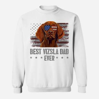 Vizsla Best Dog Dad Ever Retro Usa American Flag Sweatshirt | Crazezy