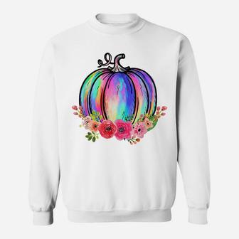 Watercolor Tie Dye Pumpkin Flower Fall Autumn Thanksgiving Sweatshirt | Crazezy DE