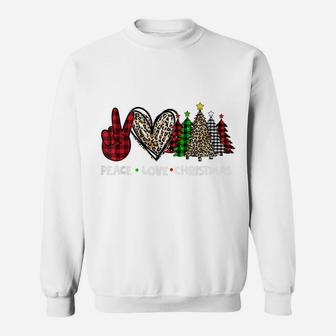 Women Leopard Buffalo Christmas Tree Peace Love Christmas Sweatshirt | Crazezy CA