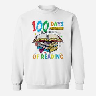 Womens 100 Days Of School Reading English Teacher Books Stack Tee Sweatshirt | Crazezy