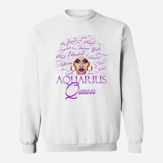 Womens Aquarius Girl Womens Purple Afro Queen Black Zodiac Birthday Sweatshirt | Crazezy AU