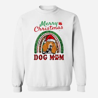 Womens Basset Hound Santa Dog Mom Boho Rainbow Funny Christmas Xmas Sweatshirt | Crazezy