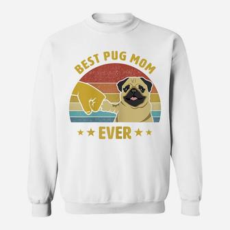 Womens Best Pug Mom Ever Proud Vintage Puppy Lover Pug Retro Design Sweatshirt | Crazezy