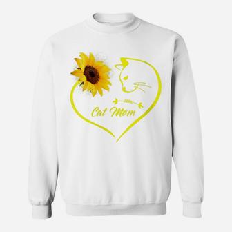 Womens Cute Cat Mom Sunflower Heart Love Mothers Day Gift Cat Lover Sweatshirt | Crazezy DE