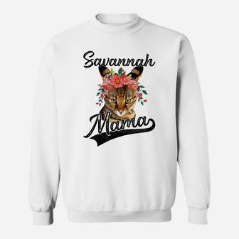 Womens Cute Savannah Mama Flower Graphic Cat Lover Gifts Sweatshirt | Crazezy