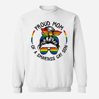 Womens Djez Messy Bun Proud Mom Of A Gay Son Lgbt Mom Sweatshirt | Crazezy