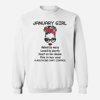 Womens January Girl Hated By Many Woman Face Wink Eyes Birthday Sweatshirt | Crazezy DE