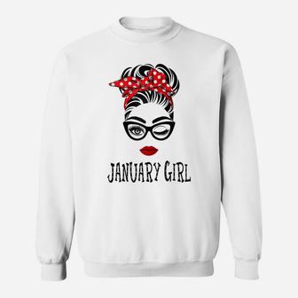 Womens January Girl Wink Eye Woman Face Wink Eyes Lady Birthday Sweatshirt | Crazezy