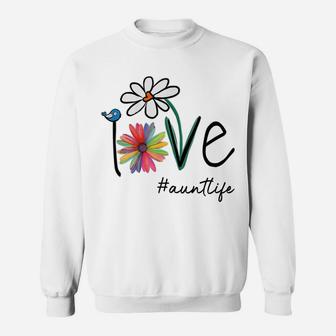 Womens Love Auntlife Life Daisy Flower Cute Funny Mother's Day Sweatshirt | Crazezy