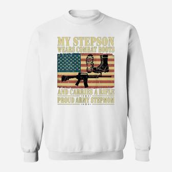 Womens My Stepson Wears Combat Boots Proud Army Stepmom Mom Gifts Sweatshirt | Crazezy