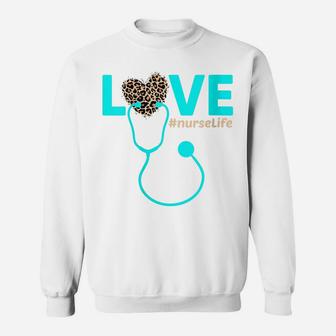 Womens Nurse Life Rn Lpn Cna Healthcare Cheetah Heart Leopard Funny Sweatshirt | Crazezy
