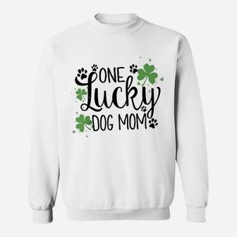 Womens One Lucky Dog Mom Shirt St Patrick Day Cute Dog Mom Raglan Baseball Tee Sweatshirt | Crazezy