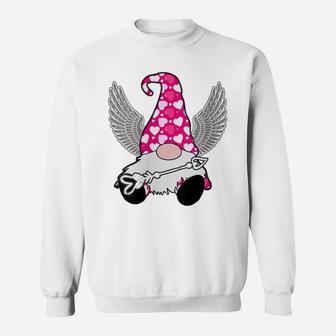 Womens Pink Valentine Gnome Cupid Cute Hearts Happy Valentines Day Sweatshirt | Crazezy
