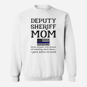 Womens Proud Deputy Sheriff Mom Mother Thin Blue Line American Flag Sweatshirt | Crazezy