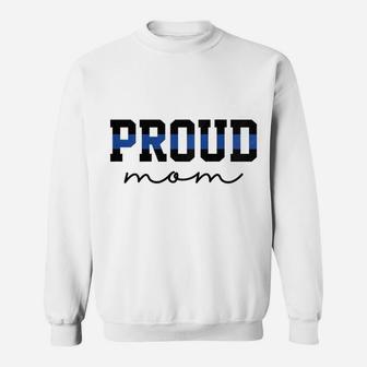 Womens Proud Mom Blue Line Police Officer Mom Gift Raglan Baseball Tee Sweatshirt | Crazezy AU