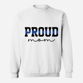 Womens Proud Mom Blue Line Police Officer Mom Gift Sweatshirt | Crazezy DE